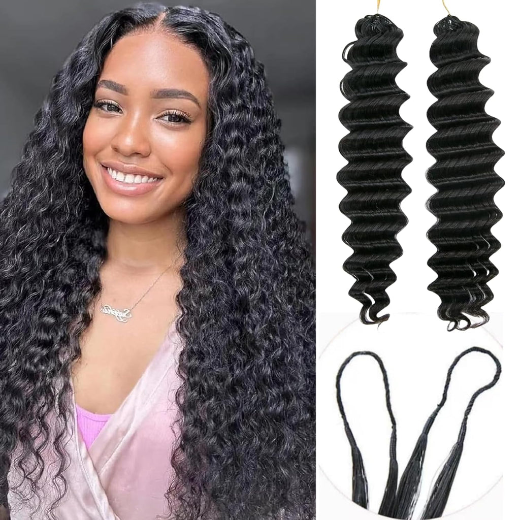 Deim Deep Wave Human Hair Feathered Crochet Miracle Knots