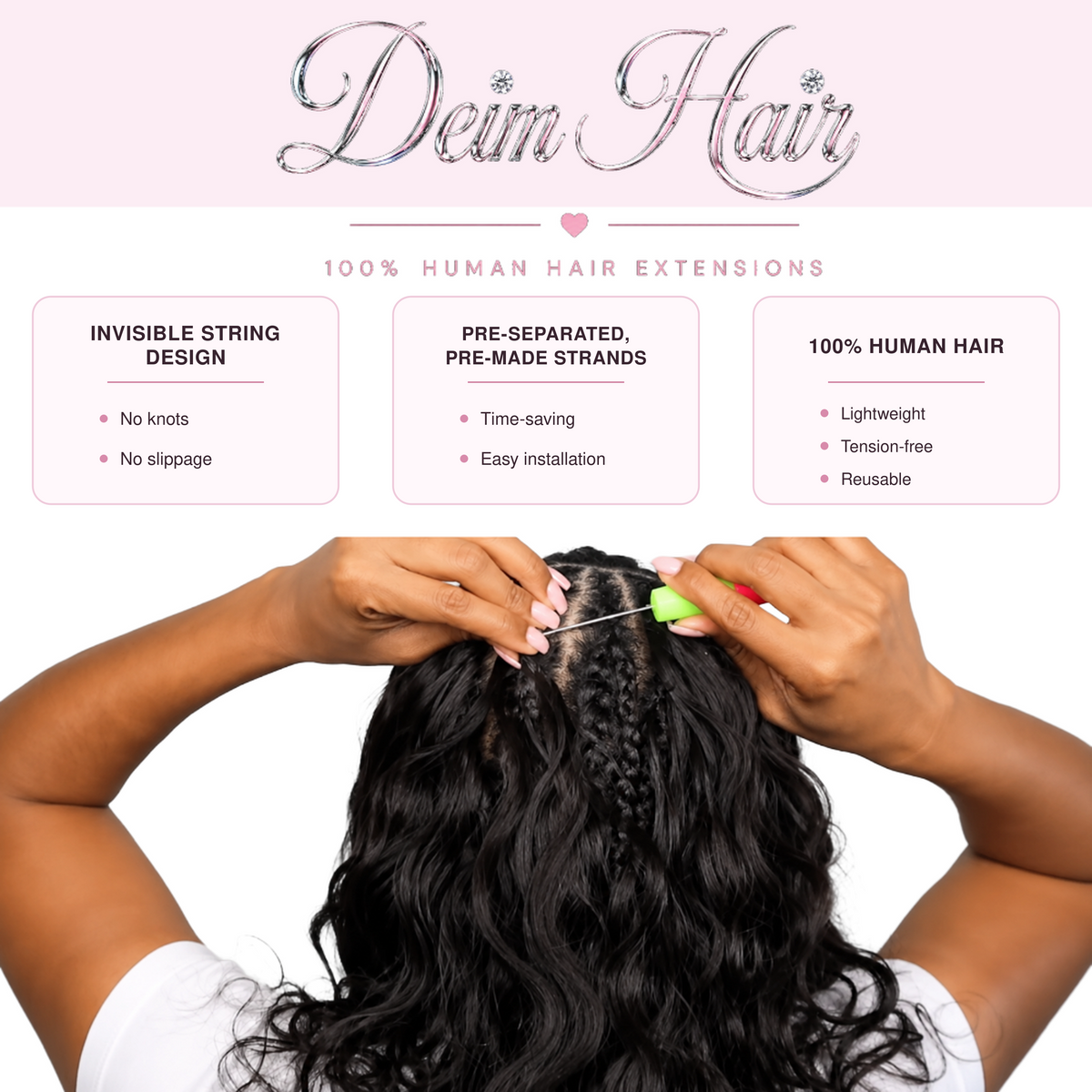 Deim Body Wave Human Hair Feathered Crochet Miracle Knots