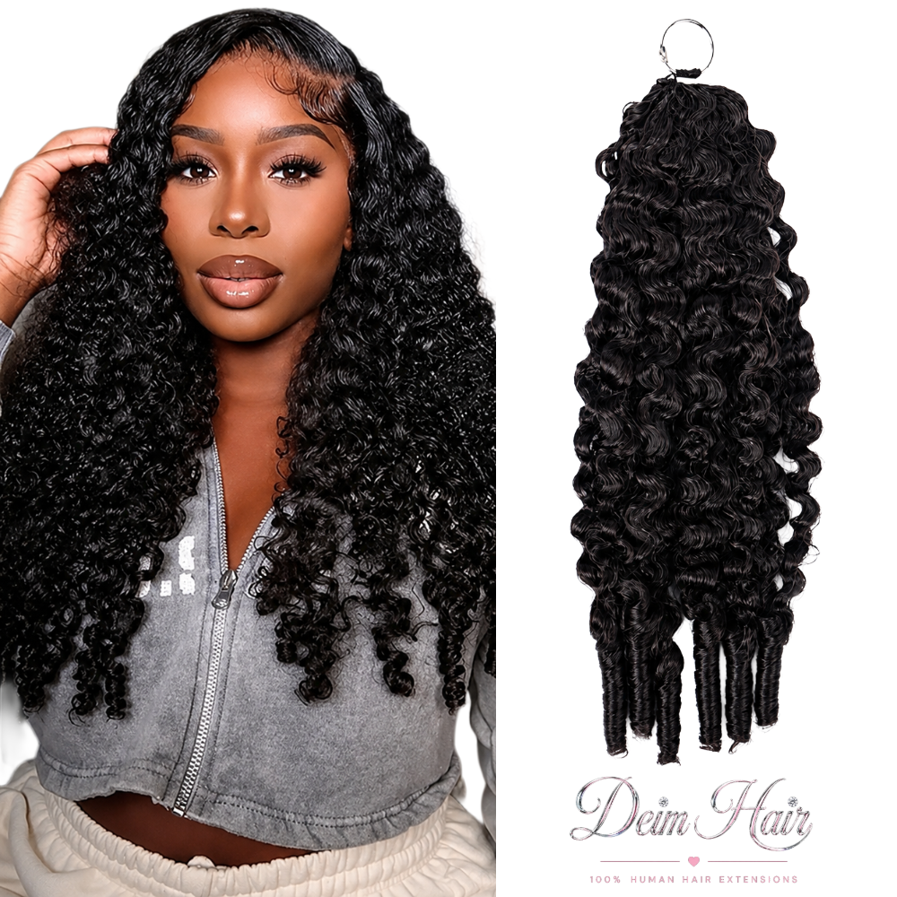Deim Burmese Curl Human Hair Feathered Crochet Miracle Knots