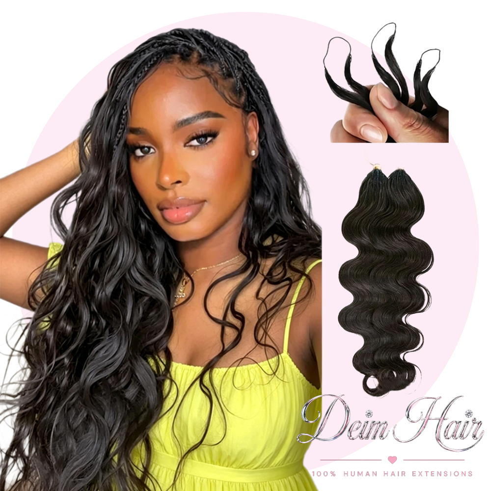 Deim Body Wave Human Hair Feathered Crochet Miracle Knots