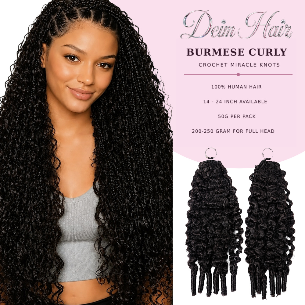 Deim Burmese Curl Human Hair Feathered Crochet Miracle Knots