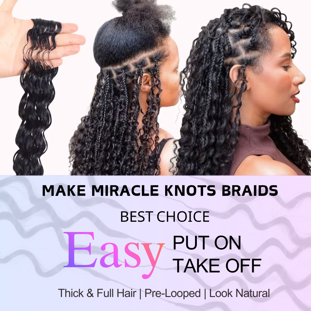 Deim Deep Wave Human Hair Feathered Crochet Miracle Knots
