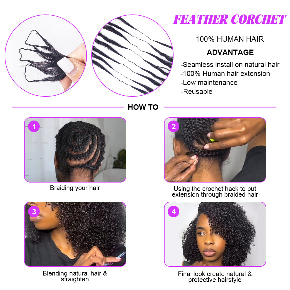 Deim Burmese Curl Human Hair Feathered Crochet Miracle Knots