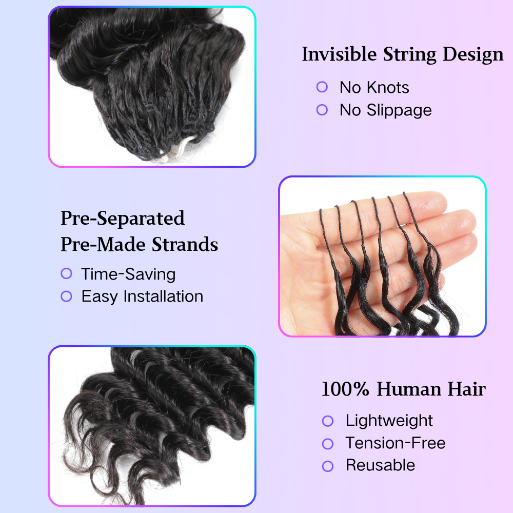 Deim Deep Wave Human Hair Feathered Crochet Miracle Knots