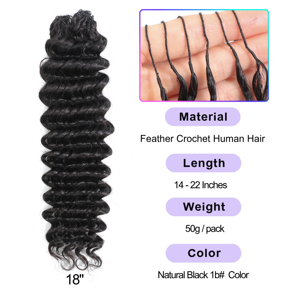 Deim Deep Wave Human Hair Feathered Crochet Miracle Knots